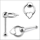 Plain Heart on Moving Ring Ball End Nose Pin Piercing Jewelry