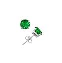 .925 Sterling Silver Lab Created Emerald Gemstone Four Prong Stud Earrings - Round Shape 3 mm