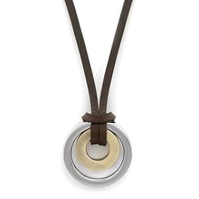 Brown Leather Necklace with Stainless Steel and Brass Rings