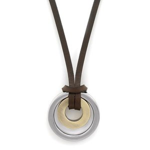 Brown Leather Necklace  Stainless Steel and Brass 