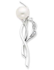 Sterling Silver CZ Freshwater Pearl Pin