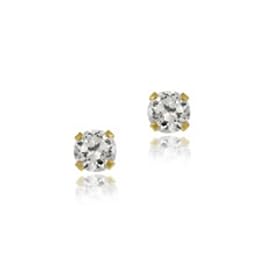 14k Gold 3mm Round CZ Stud Earrings