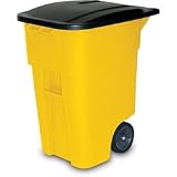 Rubbermaid Commercial Brute HDPE 50 Gallon Rollout Waste Container with Lid, Rectangular, 23.38
