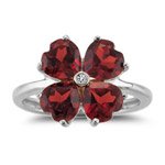 0.01 Ct Diamond & 3.90 Cts Garnet Flower Ring in 14K White Gold