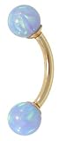 14G 3/8 Light Blue Opal Solid 14kt Yellow Gold Curved Barbell