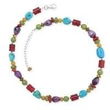 .925 Silver & Multi-Stone Beaded Necklace- 16 + 2 IN