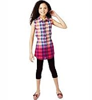 2 Piece Cotton Rich Checked Shirt Tunic & Leggings Outfit