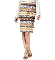 Cotton Rich Knee Length Striped Pencil Skirt