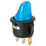 SPST Round Toggle Switch w/Blue Illumination 12VDC