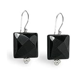 Sterling Silver Square-cut Faceted Black Onyx Earrings