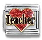 Clearly Charming Teacher in Red Heart Italian Charm 18k Gold and Glitter Enamel Love Theme by Casa D'Oro