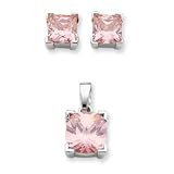 Sterling Silver Pink CZ Pendant and Earring Set