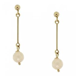 Freshwater White Pearl Drop Earrings Dangling in 14K Yellow Gold