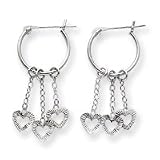 14k White Gold Dangle Heart Hoop Earrings - Measures 30x13mm