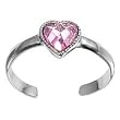 Sterling Silver Fashion Toe Ring - Heart with Pink CZ- 2mm Band Width