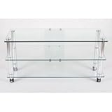 Clear Glass and POLISHED Aluminum 42 inch TV Stand with Casters and Glass Wire Management (Glass and polished aluminum) (23.5H x 44W x 24D)