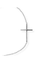 Side Set Cross Necklace Rhodium Plated Sterling Silver Nontarnish Adjustable Length