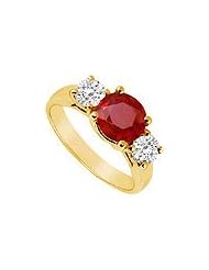 Three Stone Ruby and Diamond Ring 14K Yellow Gold - 1.75 CT TGW