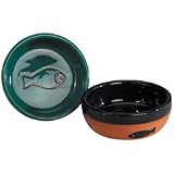 Terra Cotta Cat Bowls Blue