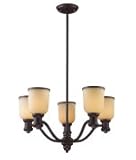 IMAGE OF Landmark Lighting 66173-5 Brooksdale 5 Light Single Tier Chandelier in Oiled Bronze with Amber Glass glass