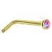 Solid 14KT Yellow Gold 2mm Fuchsia Synthetic Opal L-Shaped Nose Ring - 18 Gauge