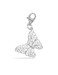 Sterling Silver Filigree Butterfly Charm with Lobster Clasp