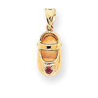 14k 3-D July/Ruby Engraveable Baby Shoe Charm