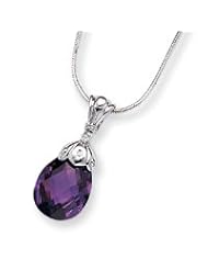 Sterling Silver Dark Purple CZ Pendant on 18" Chain Necklace QG1027-18"