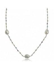 18" 9-10 mm Freshwater Cultured Pearl and 3-0mm Tourmaline Station Necklace.