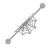 Surgical Steel Goth Spider Web Industrial Barbell Earring 31mm