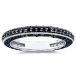0.66 Cts Black Diamond Filigree Wedding Band in 14K White Gold