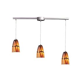 Fuego - 3 Light Kitchen Island Pendant Track Lighting Fixture - Brushed Nickel - Amber...