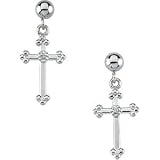 14K White Gold Cross & Ball Dangle Earring