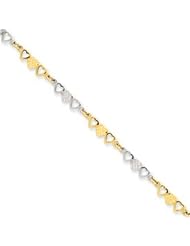Beautiful 14k Yellow Gold w/Rhodium Heart 7 Inch Bracelet w/ Lobster
