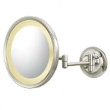 Lighted Round Wall Mounted 5X Mirror, Hard Wired, Brushed Nickel