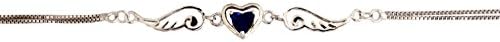 Silver Color, Angel Wing Heart Anklet - Created Blue Sapphire Cubic Zirconia (9 Inches)