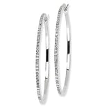 Sterling Silver Diamond Mystique Round Hinged Hoop Earrings - Measures 47x1mm - JewelryWeb
