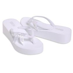 ESNY Occasions Wedge Wedding Flip Flops with Satin Bow