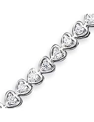 Sterling Silver Polished Fancy Heart CZ Bracelet - 7 Inch