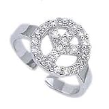 .925 Sterling Silver Toe Ring With Peace Sign and Small Cubic Zirconias