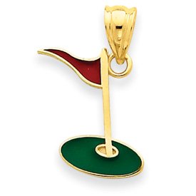 14k Enameled Golf Flag on Green Charm