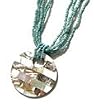 Mother of Pearl Shell Paua Abalone Pendant Blue Bead Necklace P9F