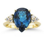 0.18 Cts Diamond & 4.28 Cts London Blue Topaz Ring in 14K Yellow Gold