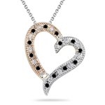1/5 Ct AA Black & White Diamond Heart Pendant in 14K White Gold