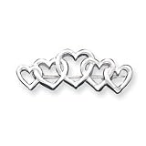 Sterling Silver Satin Finish Diamond-Cut Five Heart Pin - JewelryWeb