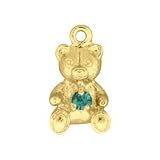 14K Yellow Gold Blue Zircon Birthstone Bear Charm