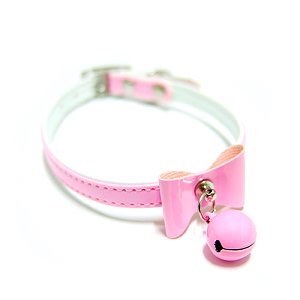 Tuxedo Bowtie + Bell Patent Leather Snag-Proof Safety Collar for Dogs and Cats - Island Pink (8