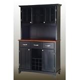 Black Buffet w/ Two Door Hutch & Cottage Oak Wood (Black) (71.5H x44W x16.5D)