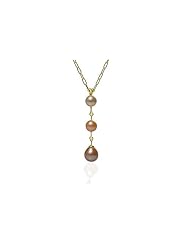 Natural-Colored Drop Fresh Water Pearls, Set in a 14K Yellow Gold Pendant Enhanced with Prong Set Diamonds, Sliding on 17" 14K Yellow Gold Oval Link Necklace.