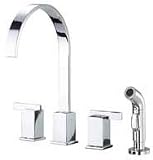 Danze® Sirius Collection D414344x Double Handle Kitchen Cast Spout Faucet with 13-1/2 Height Swivel Spout, Concealed Deck and Matching Brass Spray